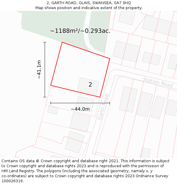 2, GARTH ROAD, GLAIS, SWANSEA, SA7 9HQ: Plot and title map