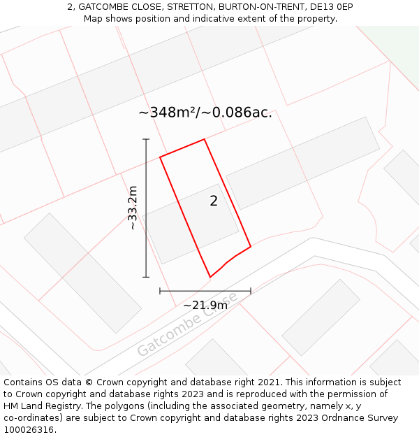 2, GATCOMBE CLOSE, STRETTON, BURTON-ON-TRENT, DE13 0EP: Plot and title map