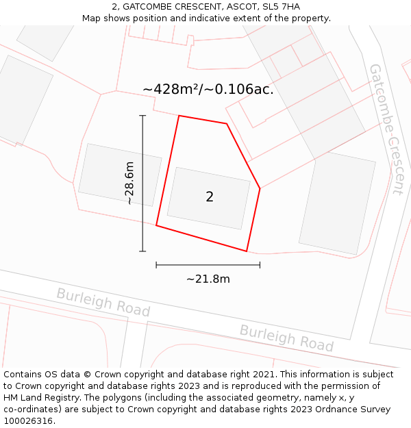 2, GATCOMBE CRESCENT, ASCOT, SL5 7HA: Plot and title map