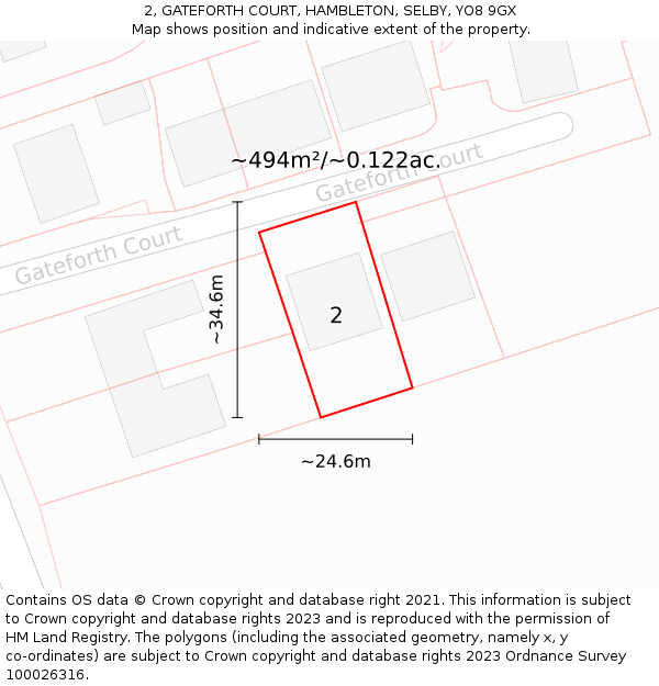 2, GATEFORTH COURT, HAMBLETON, SELBY, YO8 9GX: Plot and title map