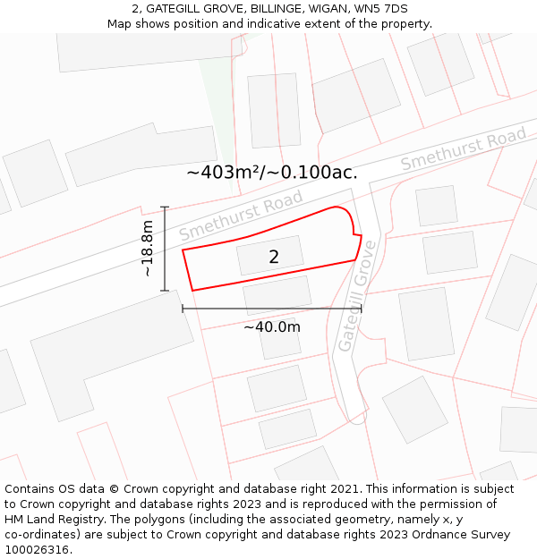 2, GATEGILL GROVE, BILLINGE, WIGAN, WN5 7DS: Plot and title map