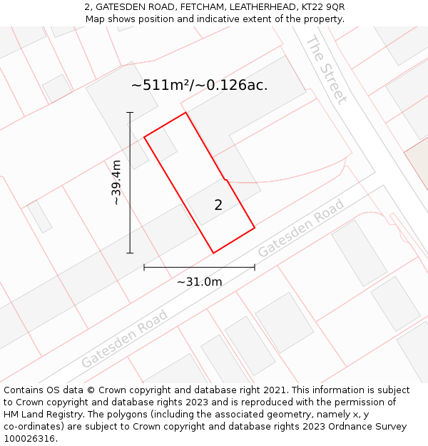 2, GATESDEN ROAD, FETCHAM, LEATHERHEAD, KT22 9QR: Plot and title map