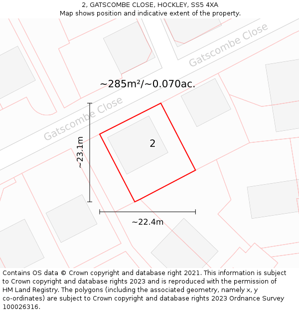 2, GATSCOMBE CLOSE, HOCKLEY, SS5 4XA: Plot and title map