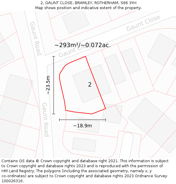 2, GAUNT CLOSE, BRAMLEY, ROTHERHAM, S66 3YH: Plot and title map