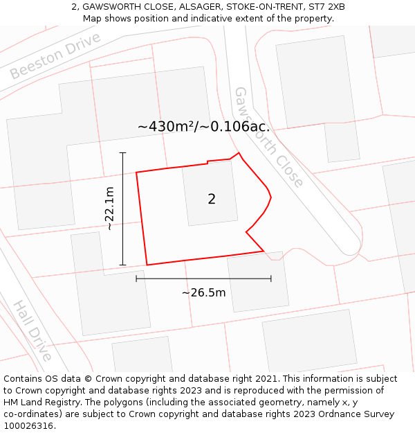 2, GAWSWORTH CLOSE, ALSAGER, STOKE-ON-TRENT, ST7 2XB: Plot and title map