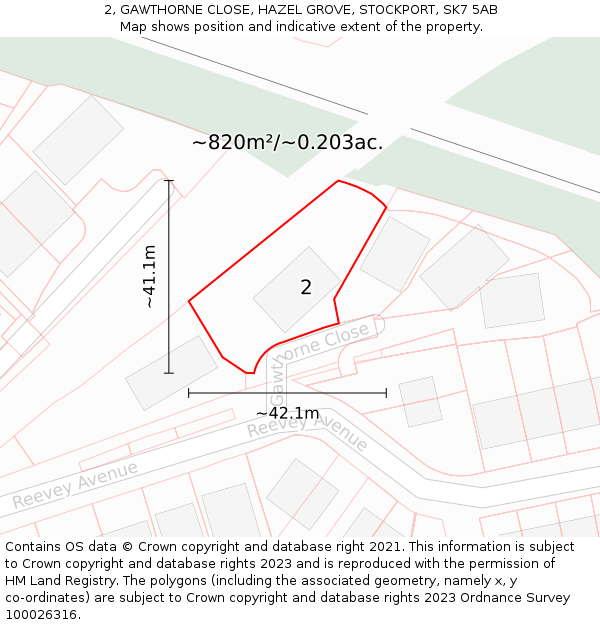 2, GAWTHORNE CLOSE, HAZEL GROVE, STOCKPORT, SK7 5AB: Plot and title map