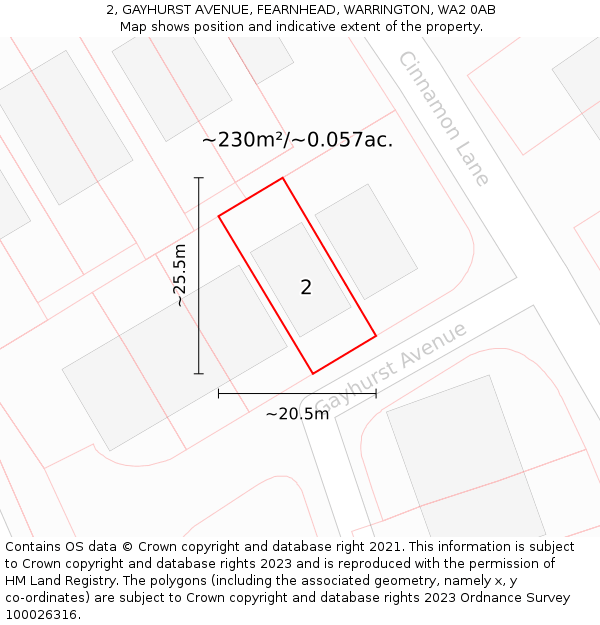 2, GAYHURST AVENUE, FEARNHEAD, WARRINGTON, WA2 0AB: Plot and title map