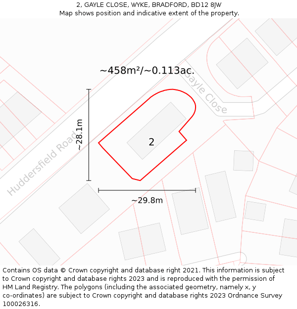 2, GAYLE CLOSE, WYKE, BRADFORD, BD12 8JW: Plot and title map