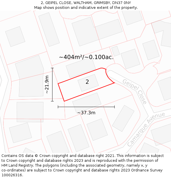 2, GEIPEL CLOSE, WALTHAM, GRIMSBY, DN37 0NY: Plot and title map