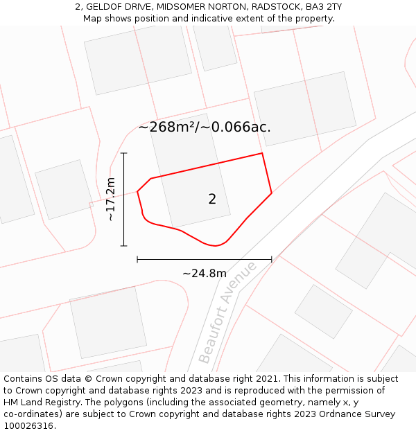 2, GELDOF DRIVE, MIDSOMER NORTON, RADSTOCK, BA3 2TY: Plot and title map