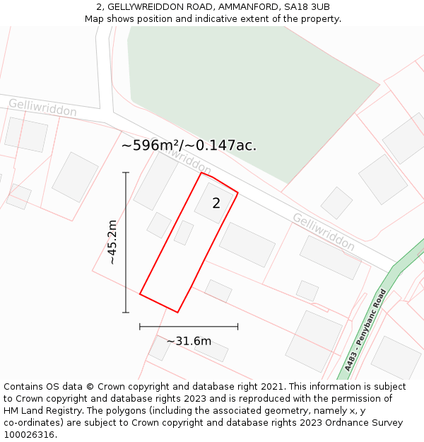2, GELLYWREIDDON ROAD, AMMANFORD, SA18 3UB: Plot and title map