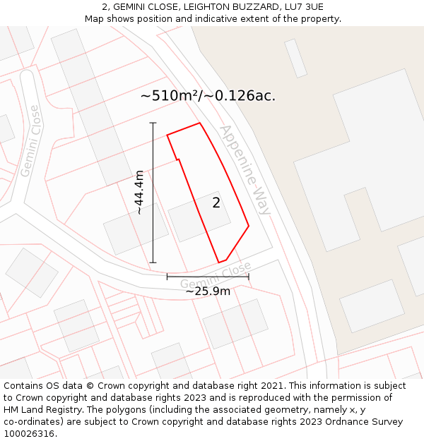 2, GEMINI CLOSE, LEIGHTON BUZZARD, LU7 3UE: Plot and title map