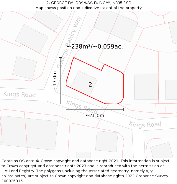 2, GEORGE BALDRY WAY, BUNGAY, NR35 1SD: Plot and title map