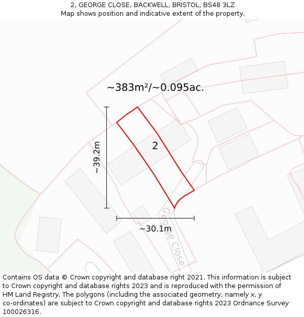 2, GEORGE CLOSE, BACKWELL, BRISTOL, BS48 3LZ: Plot and title map
