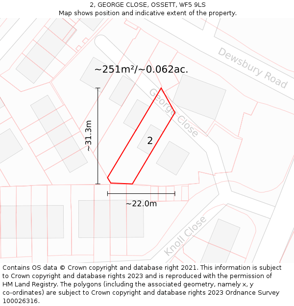 2, GEORGE CLOSE, OSSETT, WF5 9LS: Plot and title map