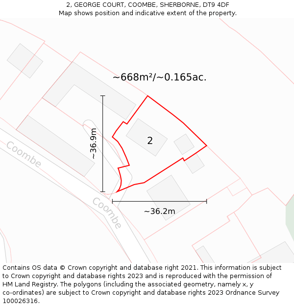 2, GEORGE COURT, COOMBE, SHERBORNE, DT9 4DF: Plot and title map