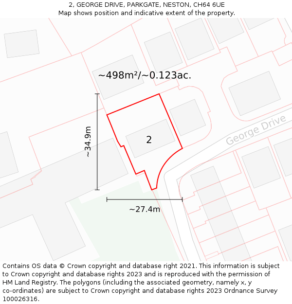 2, GEORGE DRIVE, PARKGATE, NESTON, CH64 6UE: Plot and title map
