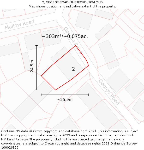 2, GEORGE ROAD, THETFORD, IP24 2UD: Plot and title map