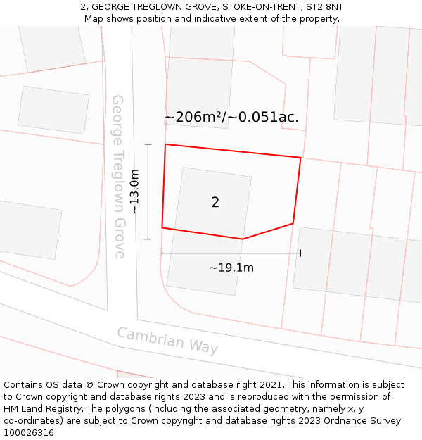 2, GEORGE TREGLOWN GROVE, STOKE-ON-TRENT, ST2 8NT: Plot and title map