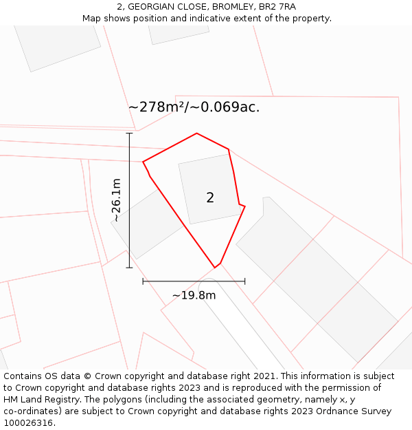 2, GEORGIAN CLOSE, BROMLEY, BR2 7RA: Plot and title map