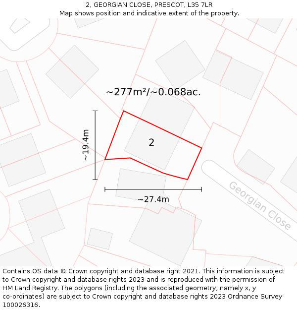 2, GEORGIAN CLOSE, PRESCOT, L35 7LR: Plot and title map