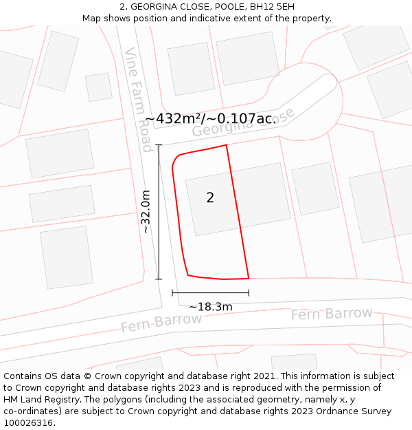 2, GEORGINA CLOSE, POOLE, BH12 5EH: Plot and title map