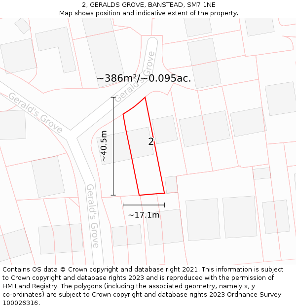 2, GERALDS GROVE, BANSTEAD, SM7 1NE: Plot and title map