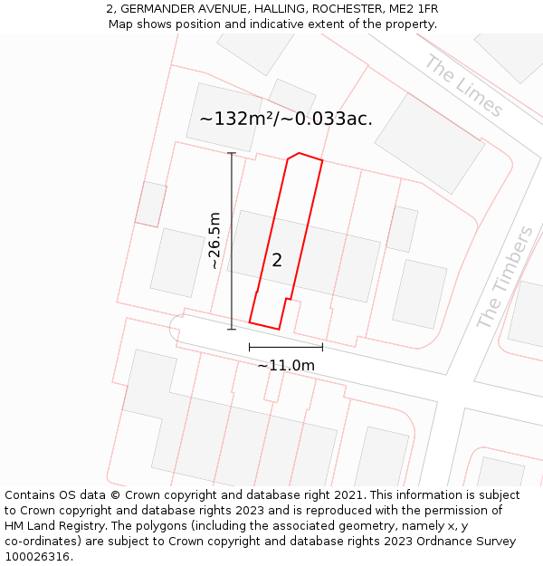 2, GERMANDER AVENUE, HALLING, ROCHESTER, ME2 1FR: Plot and title map