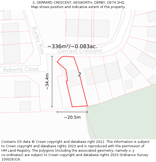 2, GERRARD CRESCENT, KEGWORTH, DERBY, DE74 2HQ: Plot and title map