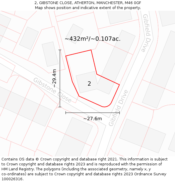 2, GIBSTONE CLOSE, ATHERTON, MANCHESTER, M46 0GF: Plot and title map