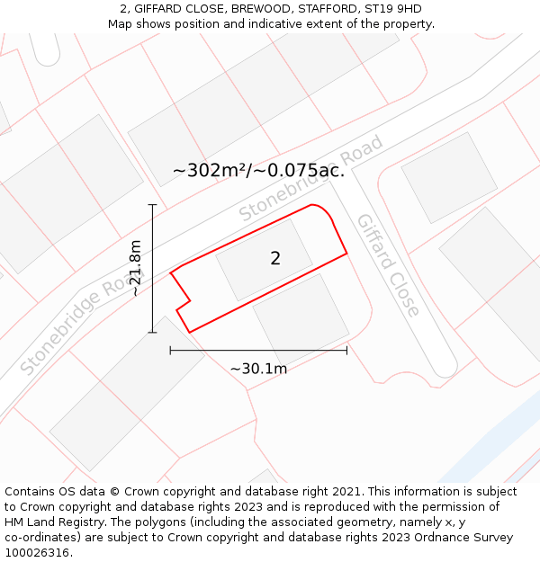 2, GIFFARD CLOSE, BREWOOD, STAFFORD, ST19 9HD: Plot and title map