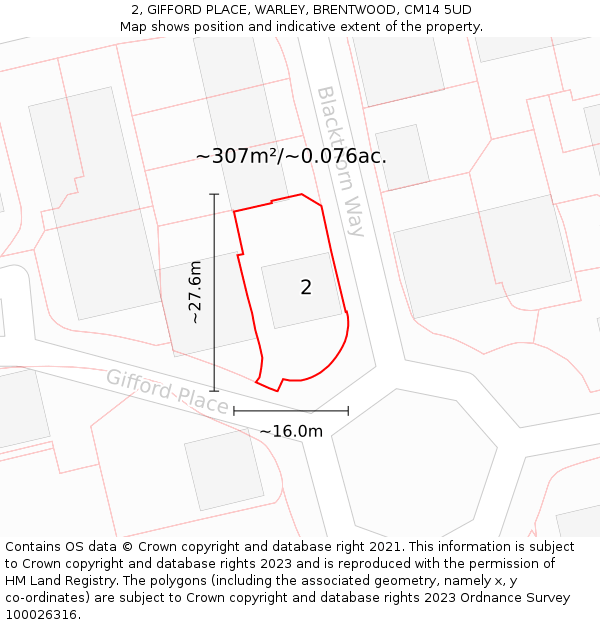 2, GIFFORD PLACE, WARLEY, BRENTWOOD, CM14 5UD: Plot and title map