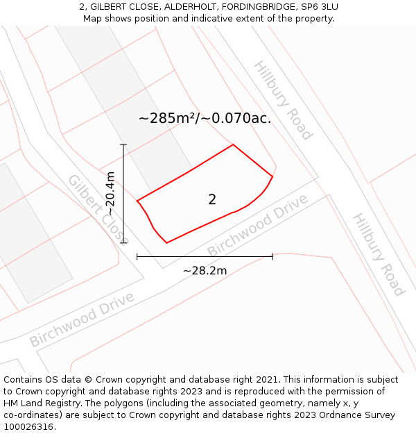 2, GILBERT CLOSE, ALDERHOLT, FORDINGBRIDGE, SP6 3LU: Plot and title map