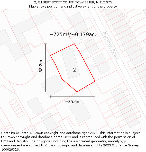 2, GILBERT SCOTT COURT, TOWCESTER, NN12 6DX: Plot and title map