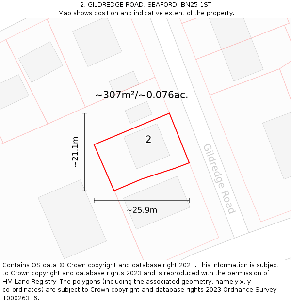 2, GILDREDGE ROAD, SEAFORD, BN25 1ST: Plot and title map