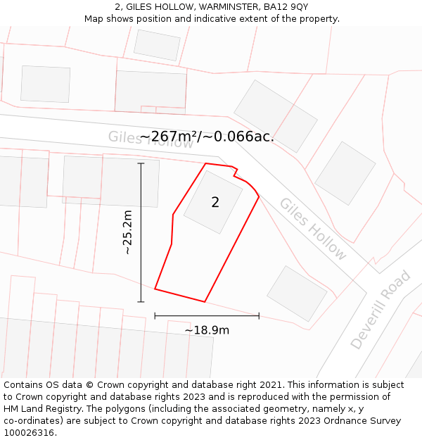 2, GILES HOLLOW, WARMINSTER, BA12 9QY: Plot and title map