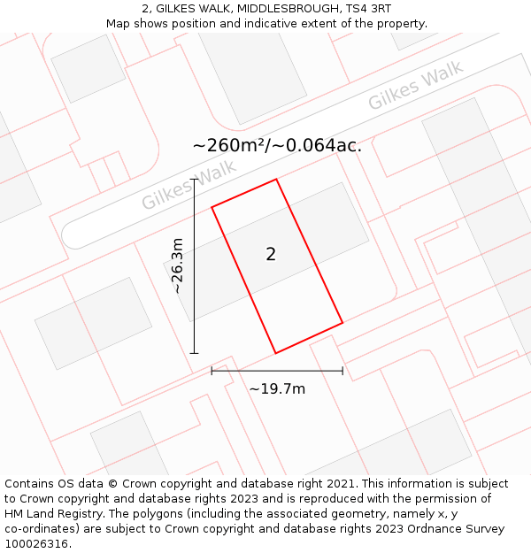 2, GILKES WALK, MIDDLESBROUGH, TS4 3RT: Plot and title map
