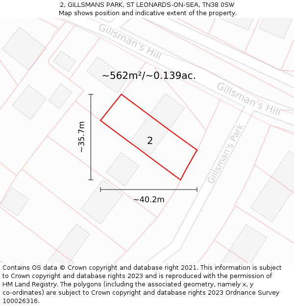 2, GILLSMANS PARK, ST LEONARDS-ON-SEA, TN38 0SW: Plot and title map