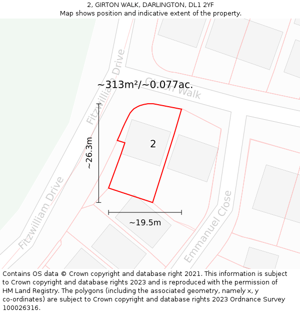 2, GIRTON WALK, DARLINGTON, DL1 2YF: Plot and title map