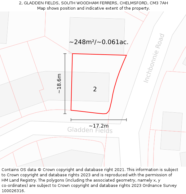 2, GLADDEN FIELDS, SOUTH WOODHAM FERRERS, CHELMSFORD, CM3 7AH: Plot and title map
