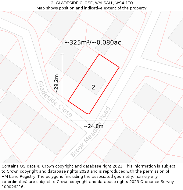 2, GLADESIDE CLOSE, WALSALL, WS4 1TQ: Plot and title map