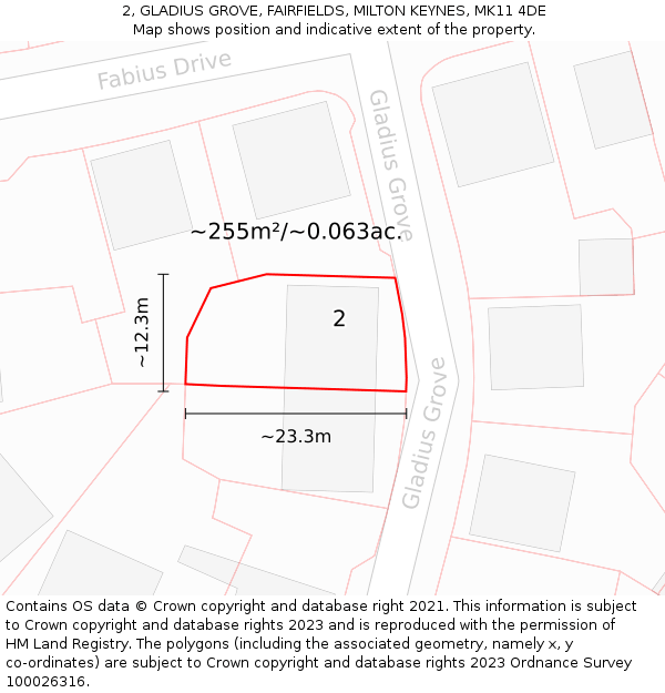 2, GLADIUS GROVE, FAIRFIELDS, MILTON KEYNES, MK11 4DE: Plot and title map