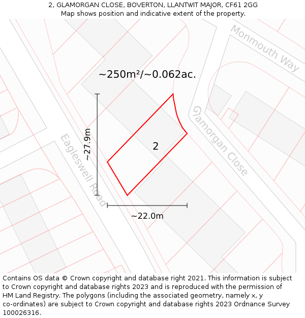 2, GLAMORGAN CLOSE, BOVERTON, LLANTWIT MAJOR, CF61 2GG: Plot and title map