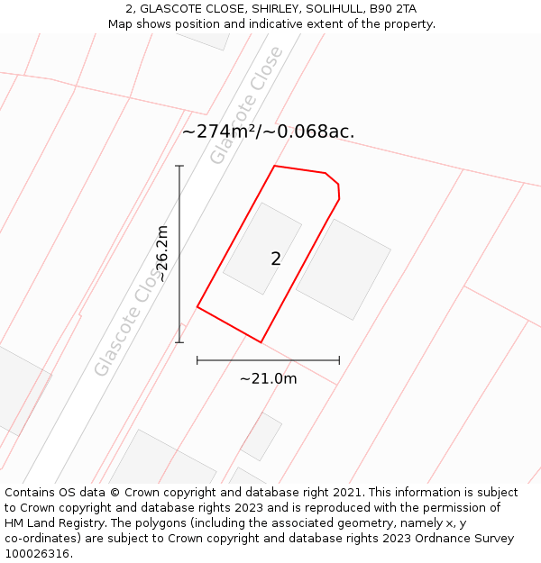 2, GLASCOTE CLOSE, SHIRLEY, SOLIHULL, B90 2TA: Plot and title map
