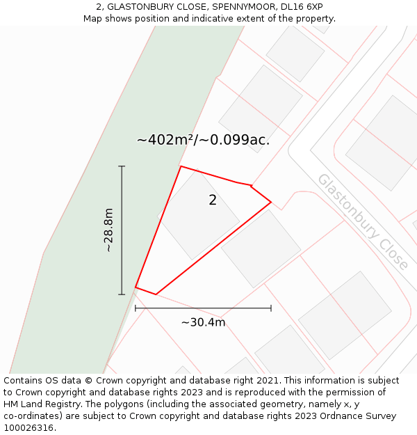2, GLASTONBURY CLOSE, SPENNYMOOR, DL16 6XP: Plot and title map