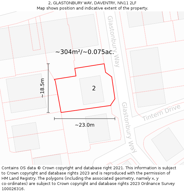 2, GLASTONBURY WAY, DAVENTRY, NN11 2LF: Plot and title map