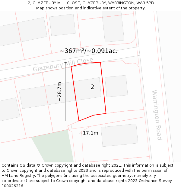 2, GLAZEBURY MILL CLOSE, GLAZEBURY, WARRINGTON, WA3 5PD: Plot and title map