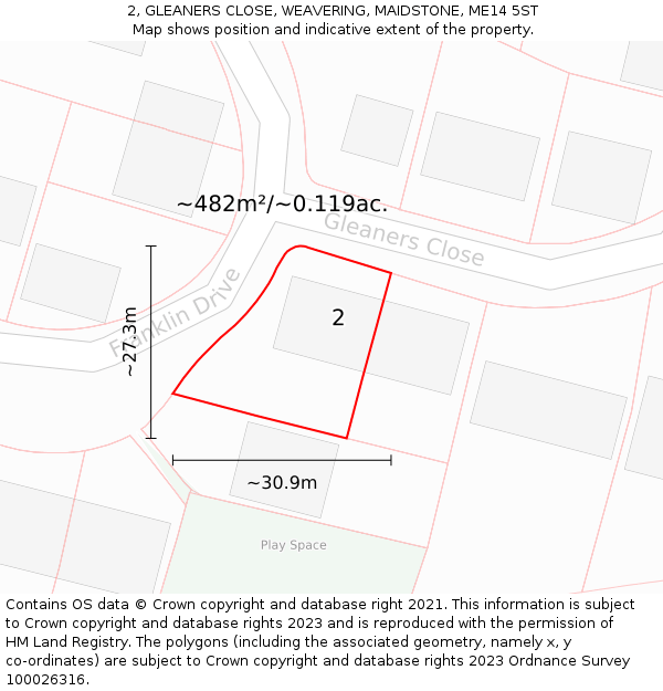 2, GLEANERS CLOSE, WEAVERING, MAIDSTONE, ME14 5ST: Plot and title map