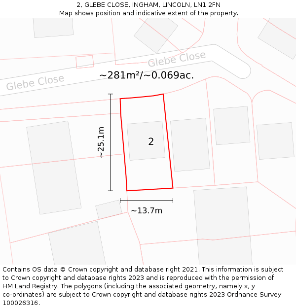 2, GLEBE CLOSE, INGHAM, LINCOLN, LN1 2FN: Plot and title map