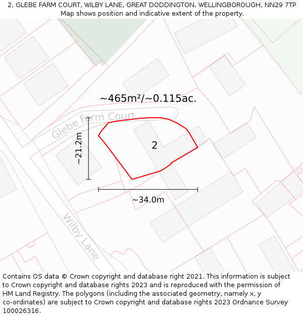 2, GLEBE FARM COURT, WILBY LANE, GREAT DODDINGTON, WELLINGBOROUGH, NN29 7TP: Plot and title map